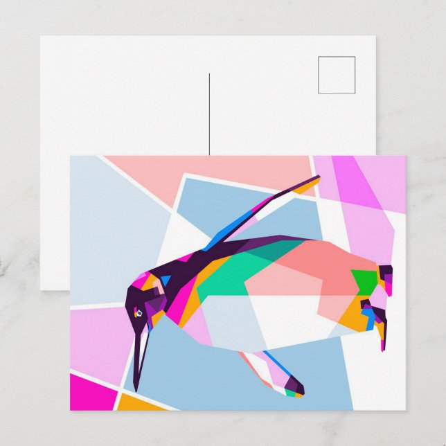 Penguin Colour Geometric | Art Gift Announcement Postcard (Front/Back)