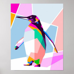 Penguin Colour Geometric   Art Gift Poster