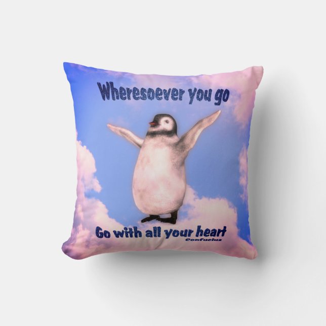 Penguin Confucius Attitude Quote Inspirational  Cushion (Front)