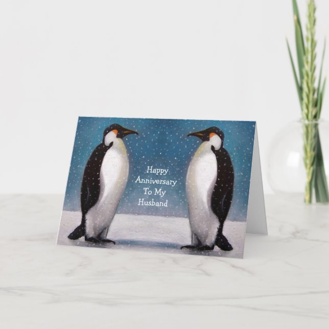 PENGUIN COUPLE: ANNIVERSARY: ORIGINAL ART CARD (Front)