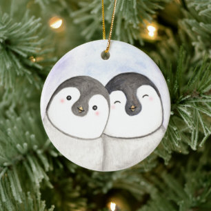 Penguin Couple First Christmas Together Custom Ceramic Tree Decoration