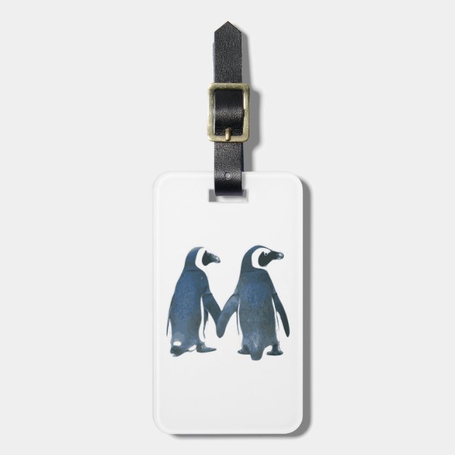 Penguin Couple Holding Hands Luggage Tag (Front Vertical)