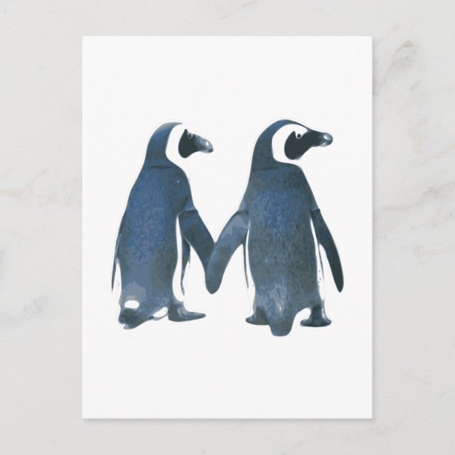 Penguin Couple Holding Hands Postcard (Front)