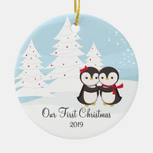 Penguin Couple Love Cute First Christmas Ornament