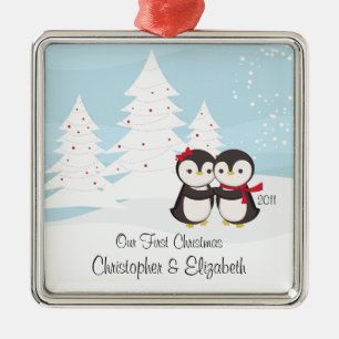 Penguin Couple Love Cute First Christmas Ornament