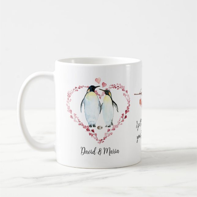 Penguin Couple Love Hearts Wreath Coffee Mug (Left)