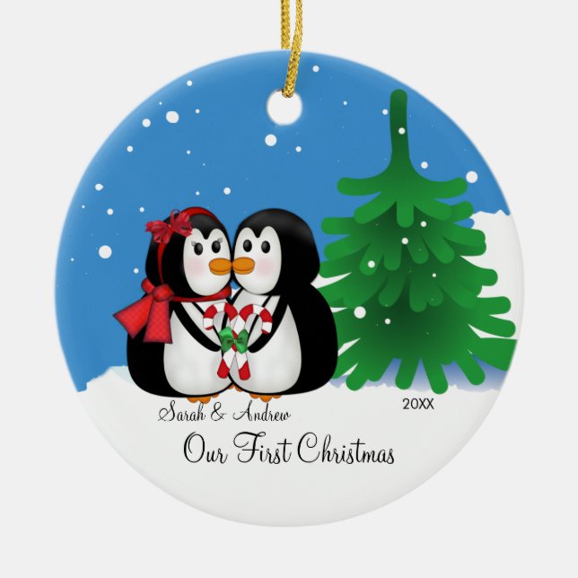 Penguin Couple Our First Christmas Ornament (Front)