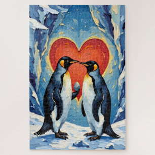 Penguin Courtship with Valentine Ice Heart Jigsaw Puzzle