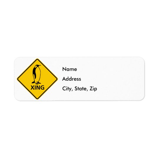 Penguin Crossing Highway Sign Return Address Label