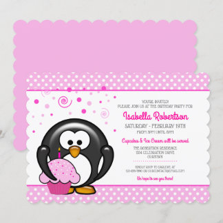 Penguin Cupcake Birthday Party Invitations