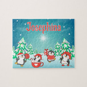 Penguin Custom Christmas Child Name Puzzle