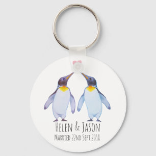 Penguin Custom Names Wedding Couple Gift Key Chain