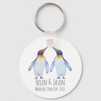 Penguin Custom Names Wedding Couple Gift Key Chain