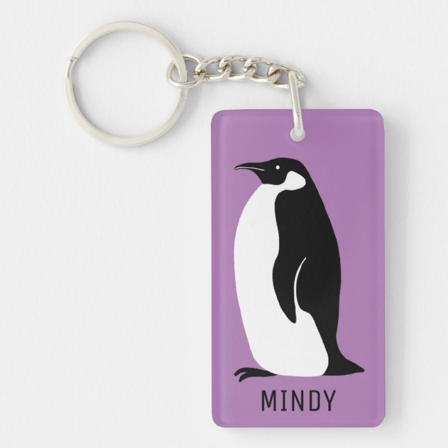Penguin CUSTOM Purple Black White Key Ring (Front)