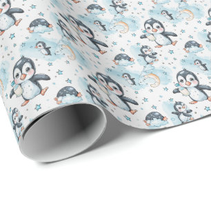 Penguin Cute Baby Pastel Watercolor Pattern  Wrapping Paper