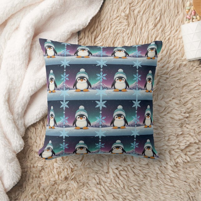 Penguin Cute Kawaii Blue Cap Pattern Cushion (Blanket)