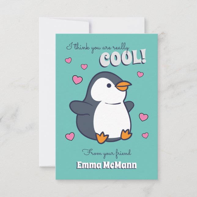 Penguin Cute Kids Classroom Valentine Card (Front)