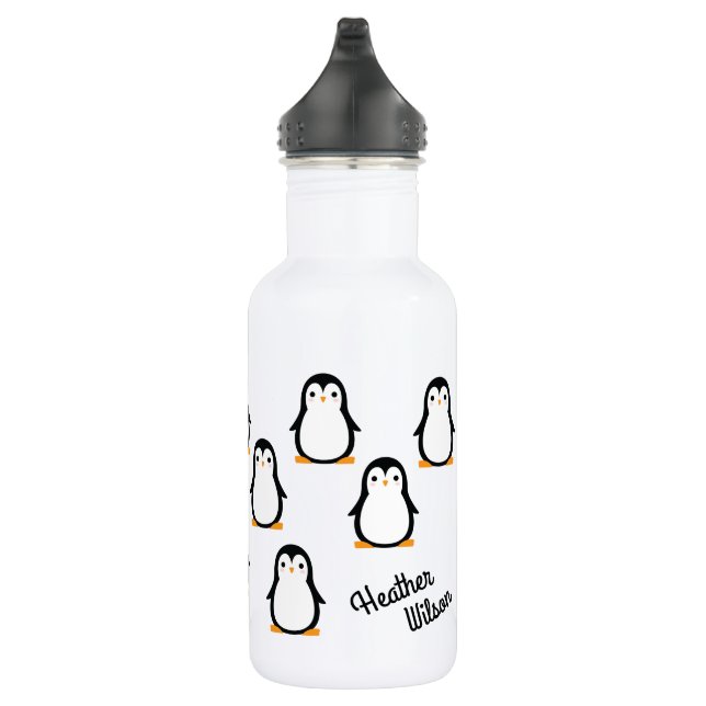 Penguin Cute Kids Water Bottle with Name (Right)