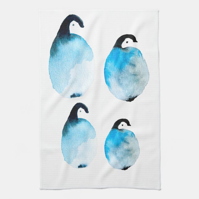 Penguin cute watercolor tea towel (Vertical)