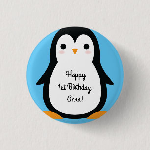 Penguin Cute Winter 1st Birthday Button Pin