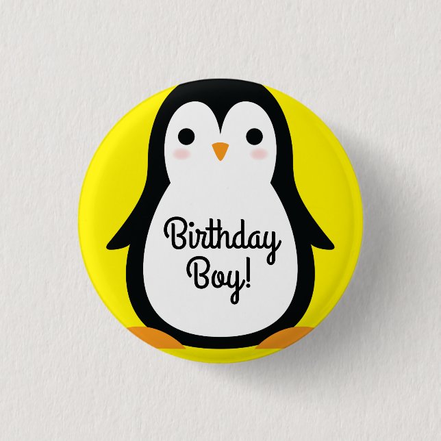 Penguin Cute Winter 1st Birthday Button Pin (Front)