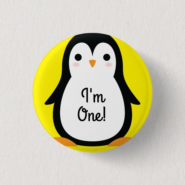 Penguin Cute Winter 1st Birthday Button Pin (Front)