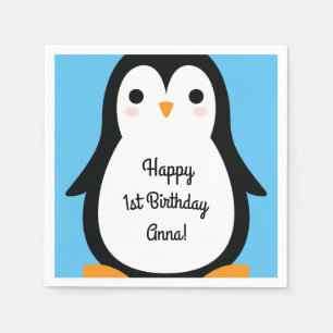 Penguin Cute Winter 1st Birthday Party Napkins
