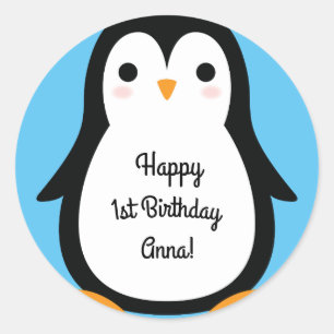 Penguin Cute Winter 1st Birthday Sticker Seals