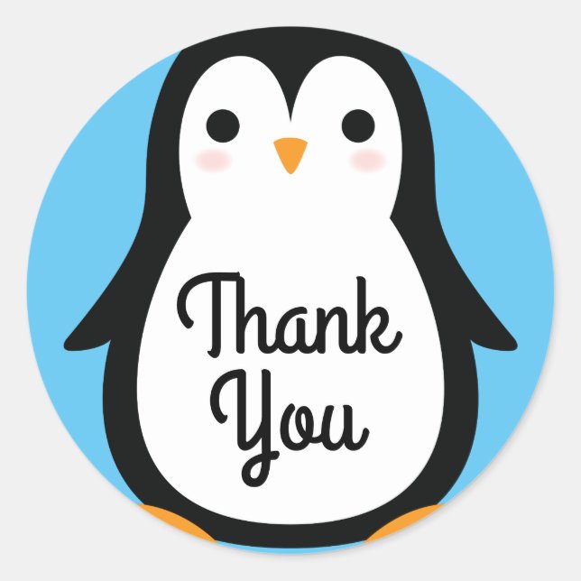 Penguin Cute Winter 1st Birthday Thank You Classic Round Sticker (Front)