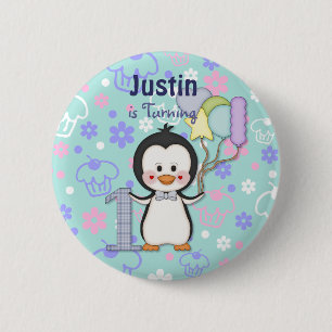 Penguin Cutie- Boy First Birthday 6 Cm Round Badge