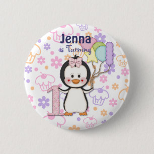 Penguin Cutie- Girl First Birthday 6 Cm Round Badge