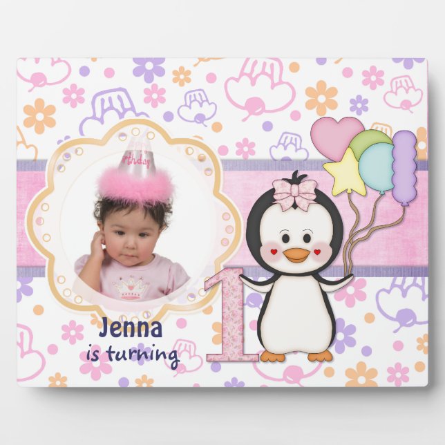 Penguin Cutie- Girl First Birthday Plaque (Front)