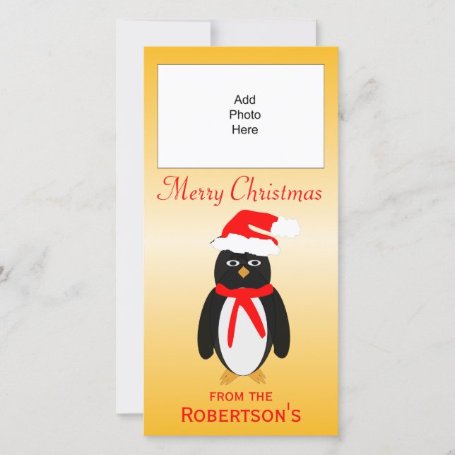 Penguin Design Personalised Christmas Photo Card (Front)