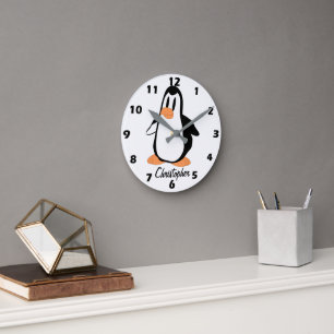 Penguin Design Personalised Round Clock