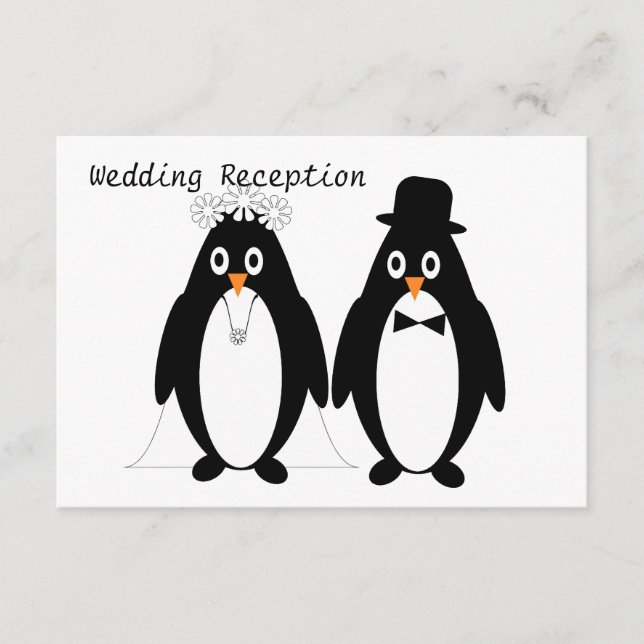 Penguin Design Wedding Reception Enclosure Card (Front)