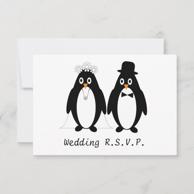 Penguin Design Wedding RSVP Card (Front)