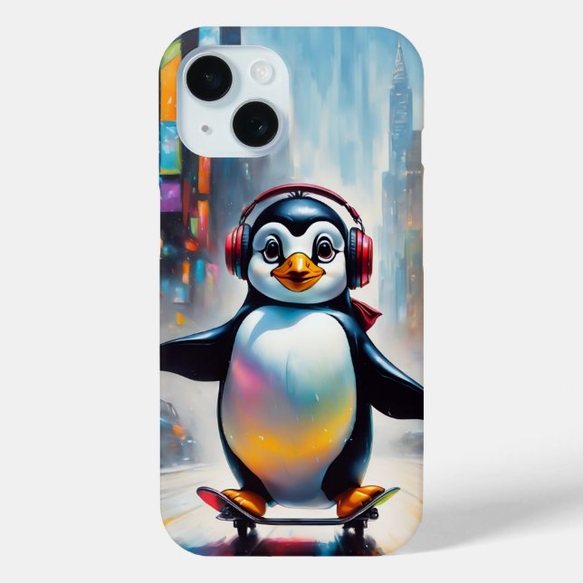 Penguin Digital Art Painting Cool Case-Mate iPhone Case (Back)