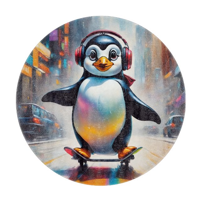 Penguin Digital Art Painting Cool Cutting Board (Front)