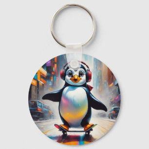 Penguin Digital Art Painting Cool Key Ring
