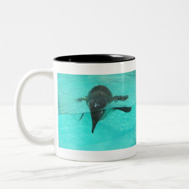 Penguin Diving Two-Tone Coffee Mug (Left)