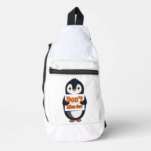 Penguin Don't Miss Out Throw Pillow Sling Bag (Front)