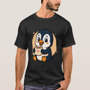 Penguin Drinking Coffee Graphic Penguin Kawaii Ani T-Shirt