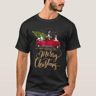 Penguin Driving Christmas Tree Red Truck Penguin C T-Shirt