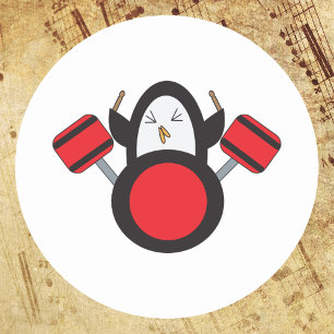 Penguin Drummer Cute Classic Round Sticker