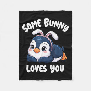 Penguin Easter Some Bunny Loves Illustration Fleece Blanket