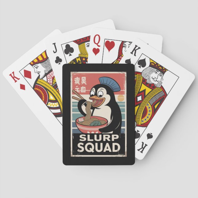 Penguin Eating Ramen Funny Slurp Squad Playing Cards (Back)
