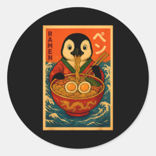 Penguin Eating Ramen Japanese Noodles Funny  Classic Round Sticker