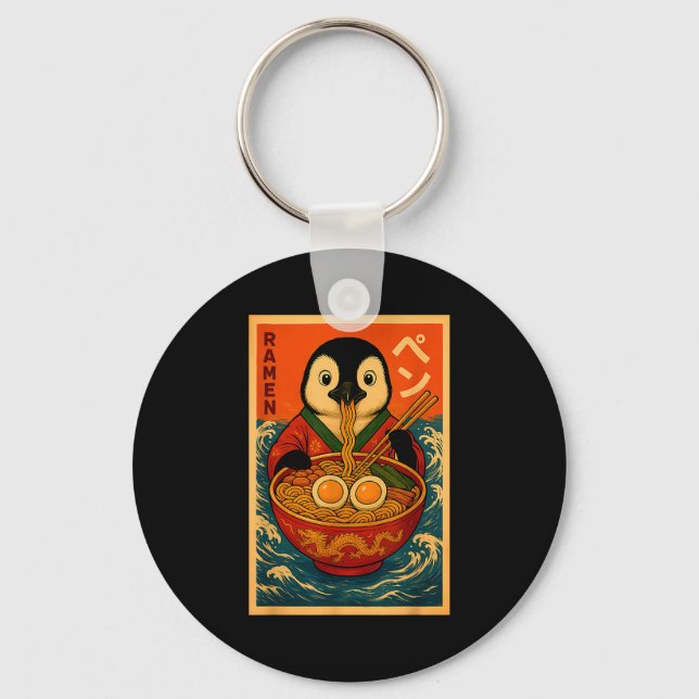 Penguin Eating Ramen Japanese Noodles Funny  Key Ring (Front)