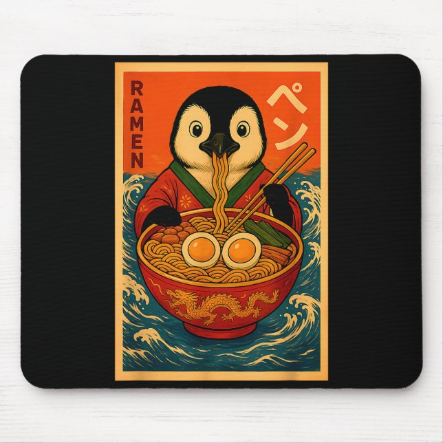 Penguin Eating Ramen Japanese Noodles Funny  Mouse Mat (Front)