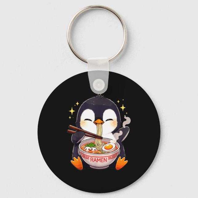 Penguin Eating Ramen  Key Ring (Front)